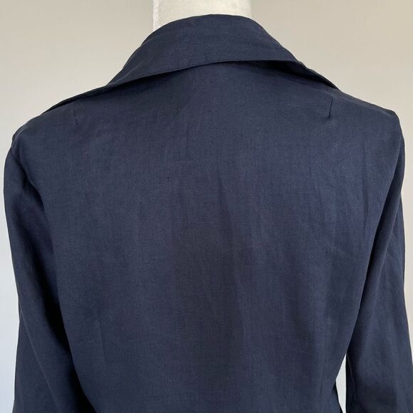 NWT Neiman Marcus Tie Front Collared Linen Jacket Blouse (Navy) - Small - Picture 8 of 11